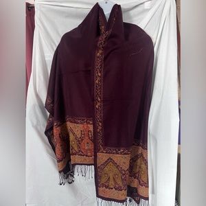 Hand made Embroidery Wine Red color scarf. NWOT